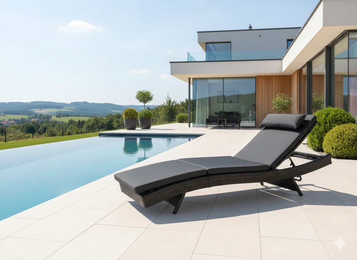 Polohovatelné zahradní lehátko Tito, černý umělý ratan