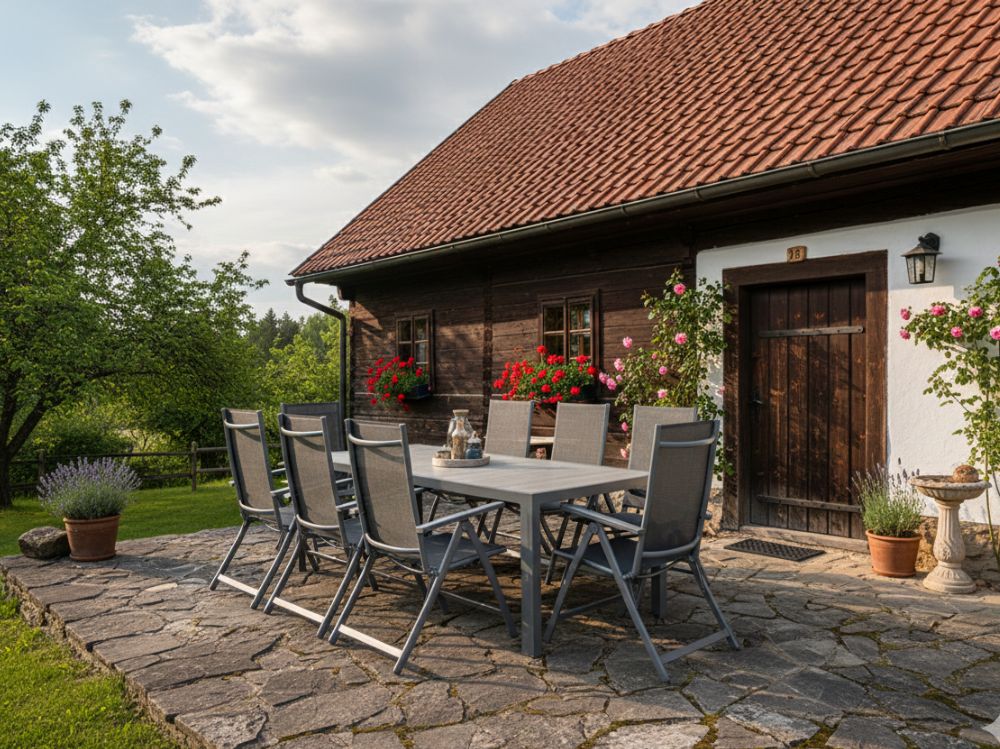 Hliníkový zahradní nábytek: stůl Bergamo 217cm a 8 polohovacích křesel Palermo