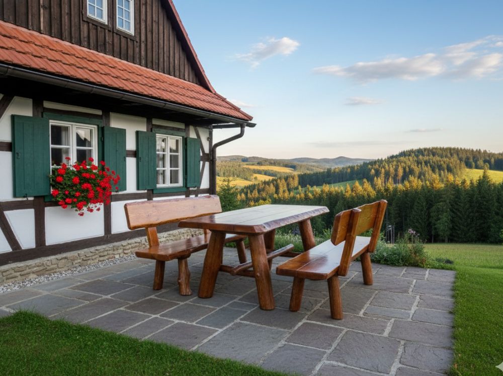 Dřevěný zahradní nábytek z masivu Obří Důl 2m pro 6 osob oranžový