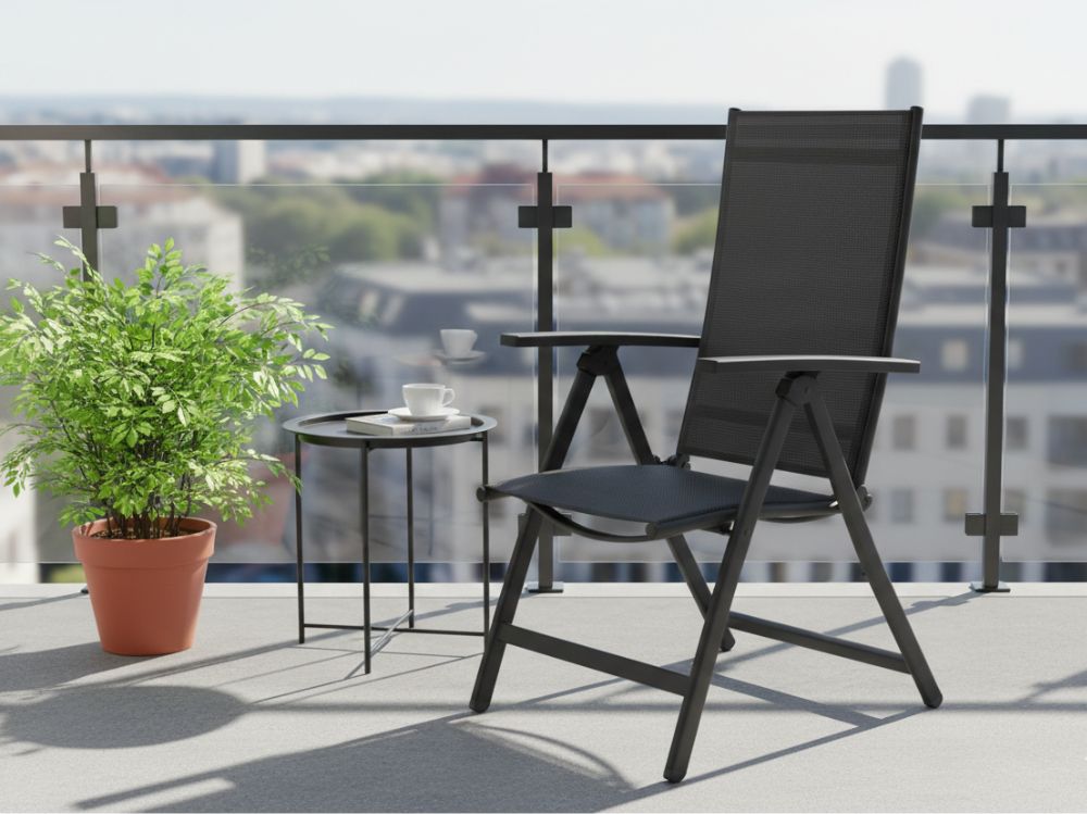 Zahradní křeslo polohovací Palermo, šedé, skládací, hliník a textilen