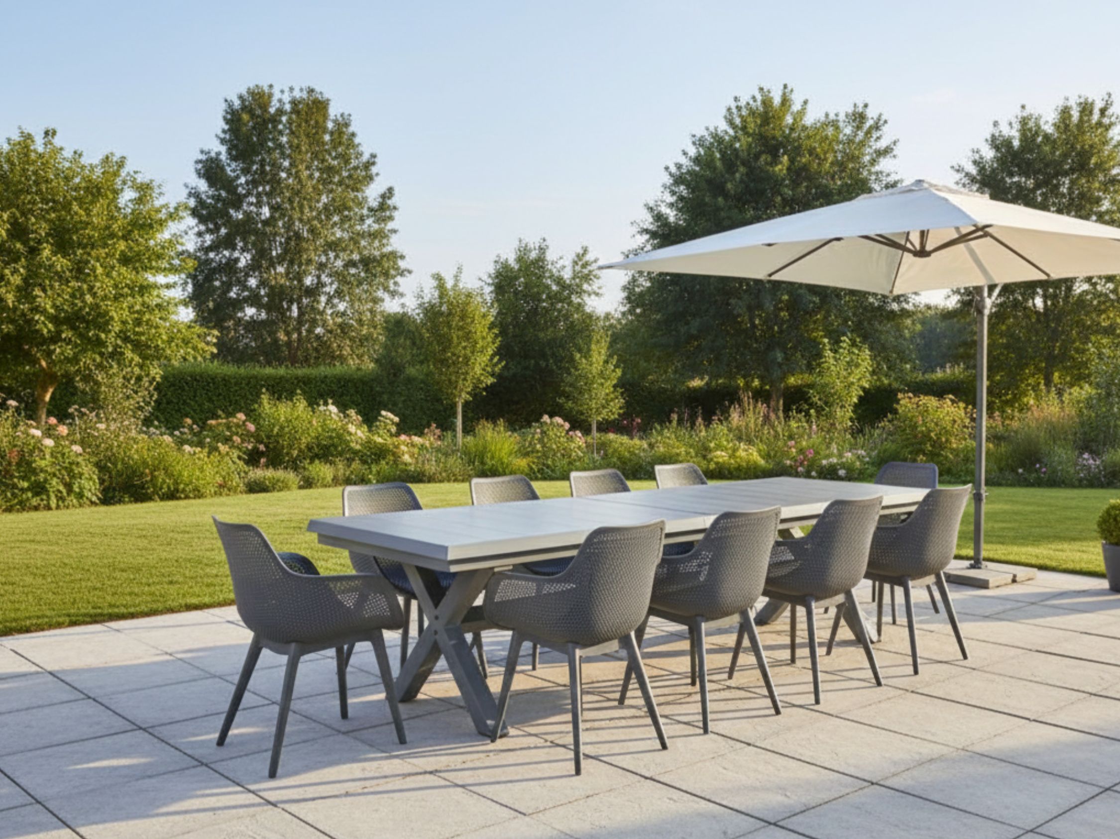 Hliníkový zahradní nábytek rozkládací stůl Gerardo 205/265cm, 10 designových křesel Jasper