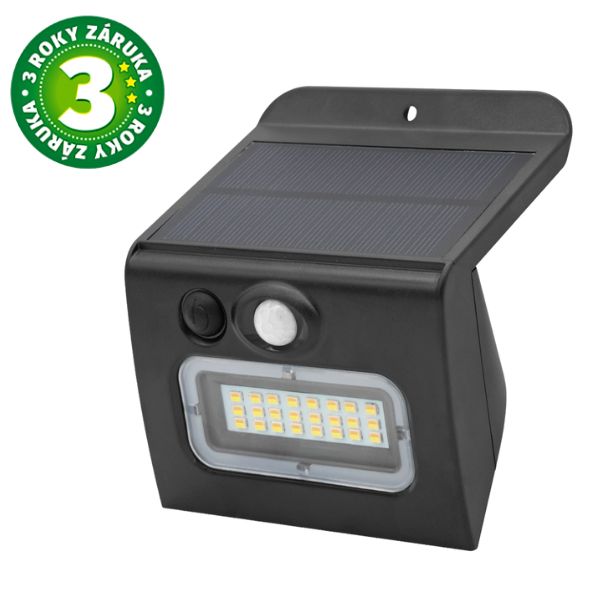 Solární LED reflektor Egoda 3W 350lm s pohybovým čidlem CCT IP54 černý, 3 roky záruka