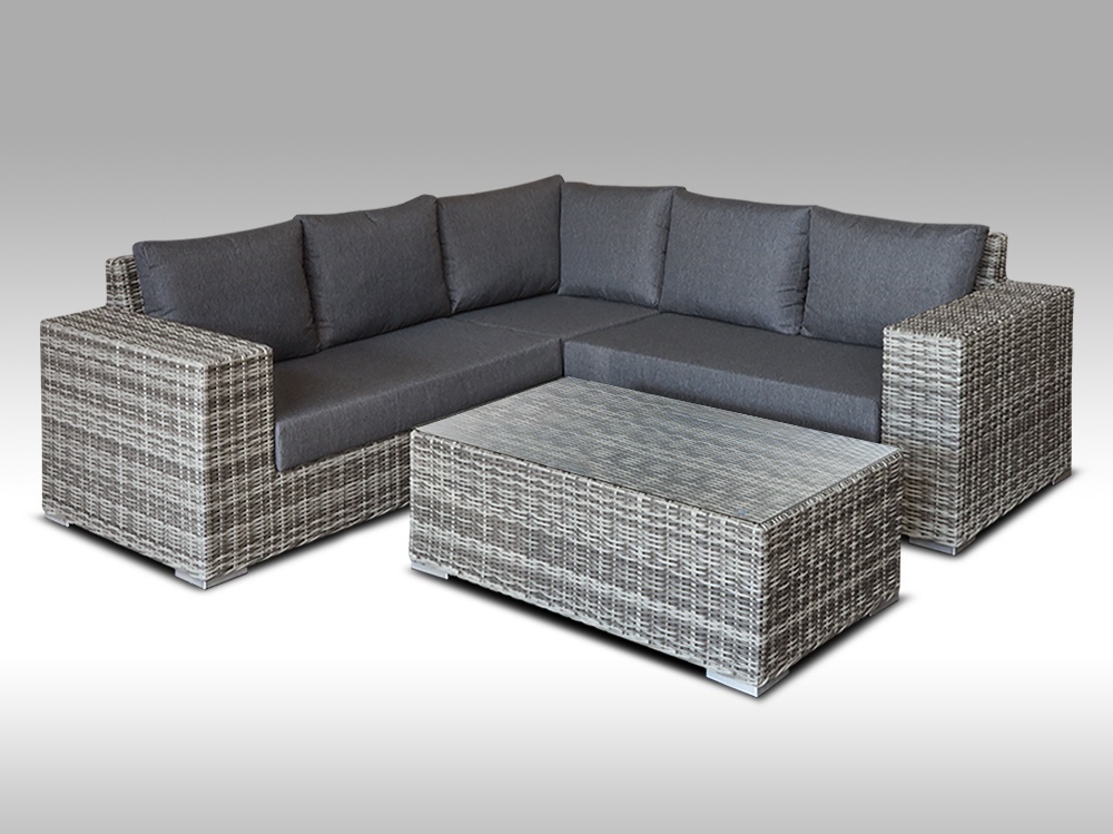 Zahradní set – exkluzivní souprava Bianca 1 pro 5 osob, kulatý šedý umělý ratan 240x240cm