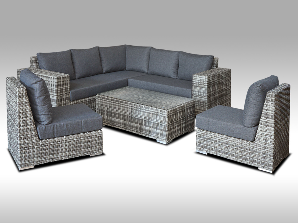 Zahradní set – exkluzivní souprava Bianca 4 pro 7 osob, kulatý šedý umělý ratan 240x240cm