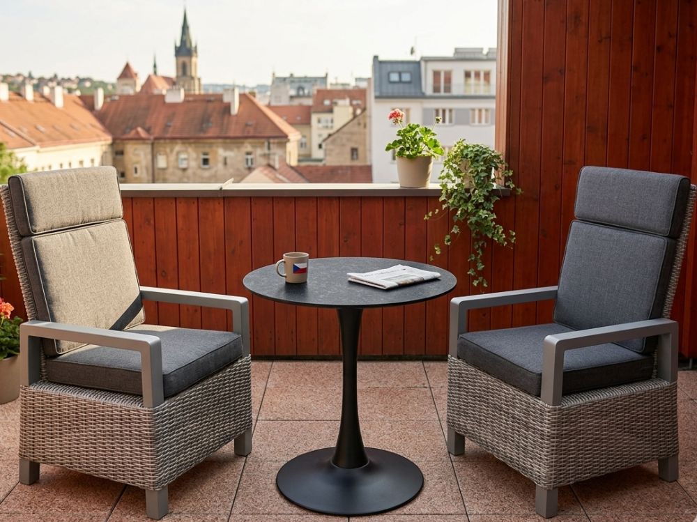 Zahradní set: kulatý stůl Jamy 70cm a 2 velká polohovatelná křesla Preston