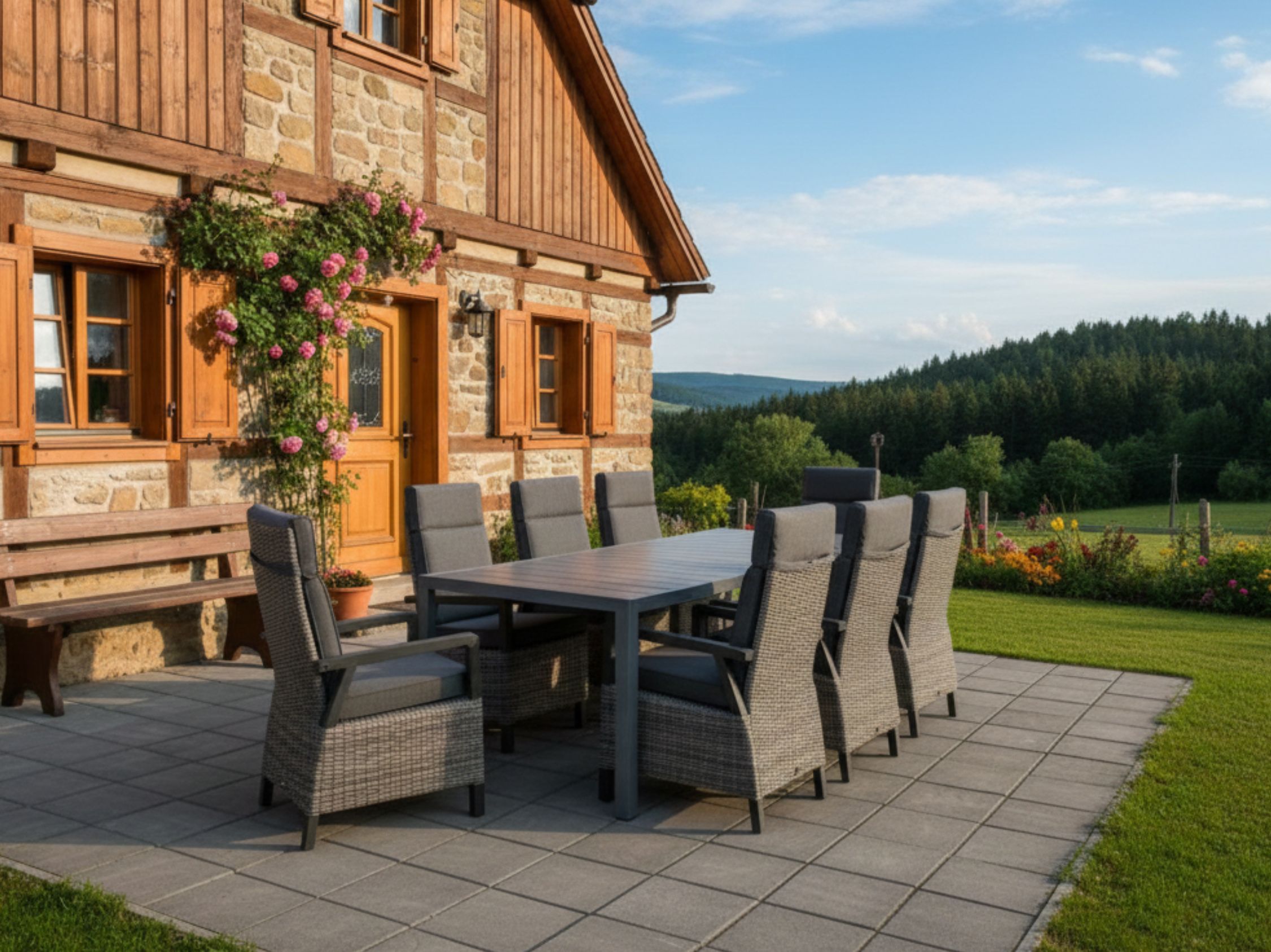 Hliníkový zahradní nábytek stůl Bergamo 217cm a 8 velkých polohovatelných křesel Preston