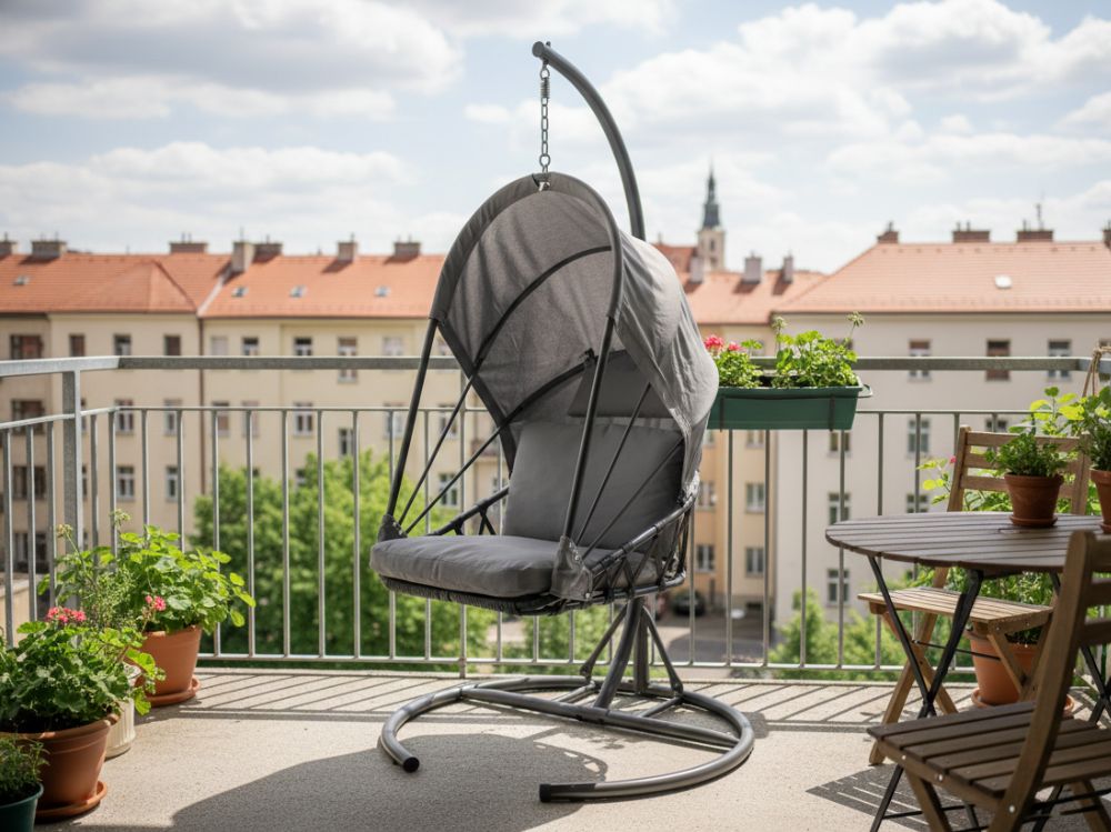 Závěsné křeslo – zahradní houpačka Tony šedá látka